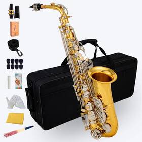 Aisiweier 769282194653 Gold/silver Keys E Flat Alto Saxophone Brass Engraved Eb E-flat Natural White