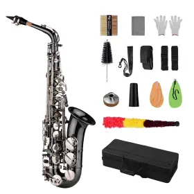 Btuty 770913908884 Eb E-flat Alto Saxophone Professional Brass Bend Sax Black Nickel Plating Abalon