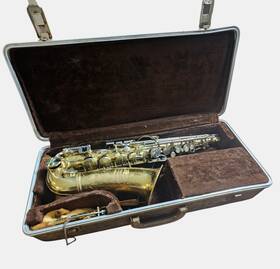 Buescher 558816 Vtg Aristocrat Saxophone Gold Tone Lacquer Hard Case Retro Jazz
