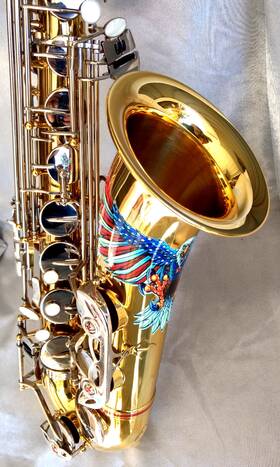 Cecilio Mendini Hs17060258 Patriotic Inch Gold/silver Tenor Sax With Case&rico A7 Mpc.- Excellent