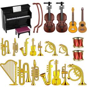 Civaner Instruments-57 24 Pcs Dollhouse Musical Instruments Miniature Violin Piano Trumpet Saxophone