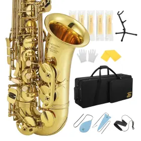 Eb135 Eastar Eb133 Professional Alto Saxophone Eb Gold Kit - With Cleaning Cloth Carrying Case