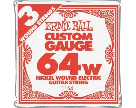 P00164 Ernie Ball Nickel Wound Single Guitar Strings 3-pack .064 Gauge