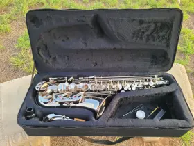 1206187 Hawk Chrome Student Alto Saxophone With Case Mouthpiece And Other Pieces