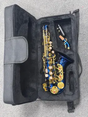 Lzr320cs Lazarro Alto Saxophone Blue And Gold Casing Great Used Condition