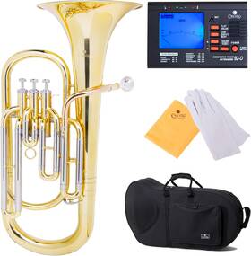 Mendini By Cecilio 847848016028 Lacquer Brass B Flat Euphonium - 3 Stainless Steel Pistons
