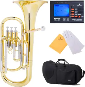Mendini By Cecilio 847848016028 Lacquer Brass B Flat Euphonium - 3 Stainless Steel Pistons
