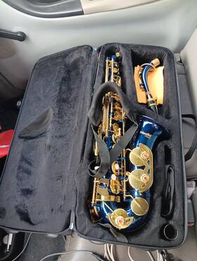 Mendini By Cecilio H16101020 Alto Tenor Saxophone For Beginners Blue With Gold Keys Tuner