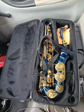 H16101020 Mendini By Cecilio Alto Tenor Saxophone For Beginners Blue With Gold Keys Tuner