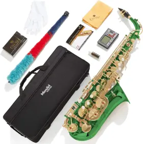 Mendini By Cecilio Mas-gl 92d Pb Eb Alto Saxophone - Case Tuner Mouthpiece 10 Reeds Green