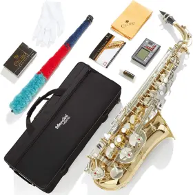 Masln92dpb Mendini By Cecilio Eb Alto Saxophone With Case Tuner And Mouthpiece - Gold Nickel