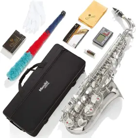 Masn92dpb Mendini By Cecilio Eb Alto Saxophone Case Tuner Mouthpiece - Nickel