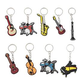 Noiafzy Yy2194 9pcs Creative Mini Musical Instrument Keychain Cute Silicone Guitar Piano Sax