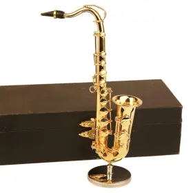 Razu 714801038574 Miniature Saxophone With Stand And Case Mini Musical Instrument Brass Replica