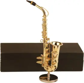 Seawoo 726084605893 Miniature Saxophone With Stand And Case Brass Mini Musical Instrument Replica Co