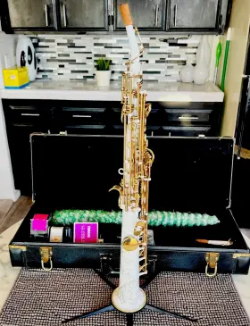 510754 Selmer Pearl White Paris 80 Super Action Serie Iii Soprano Sax Curved&strait Nek