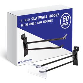 Victory Display & Store Fixture Mfg 698869816834 Long Slatwall Hooks With Price Tag Holder 50-pack 8in