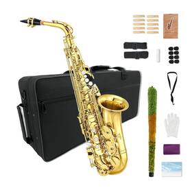 Wuqimusc B0dj2m1wjz Alto Saxophone Beginner Kit For Adults And Students - Eb Gold Lacquer Ful