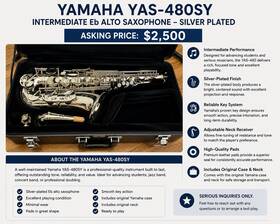 Yamaha Yas-480sy Alto Saxophone Eb Silver Plated Intermediate With Case And Neck
