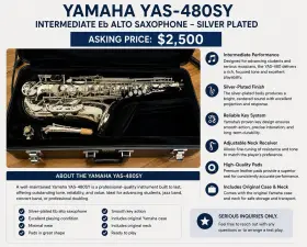 Yas-480sy Yamaha Alto Saxophone Eb Silver Plated Intermediate With Case And Neck