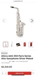Allora AAS-550 Paris Series Alto Saxophone Silver Plated Open. Price: $2000.00.