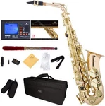 Mendini By Cecilio MAS-30L Rose Gold Alto Flat Saxophone With Case & Tuner Set Open. Price: $197.99.