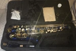 Hawk Blue Gold Lacquered Alto Saxophone Metal Body With Case Used. Price: $300.00.