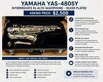 Yamaha YAS-480SY Alto Saxophone Eb Silver Plated Intermediate W/ Case & Neck Used. Price: $2300.00.